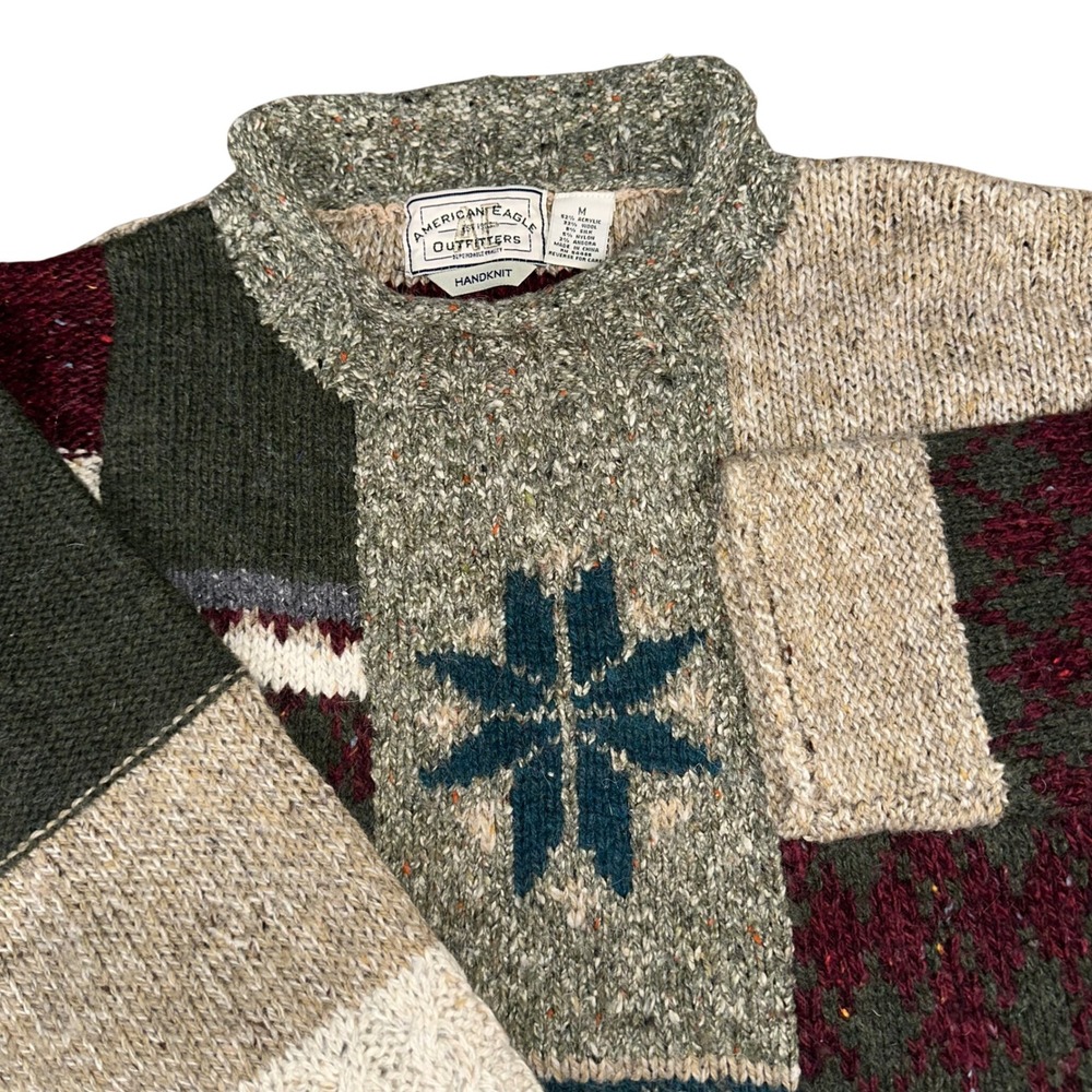 American Eagle Handknit Sweater Rolled Neck Wool Silk Angora Vintage Women's M